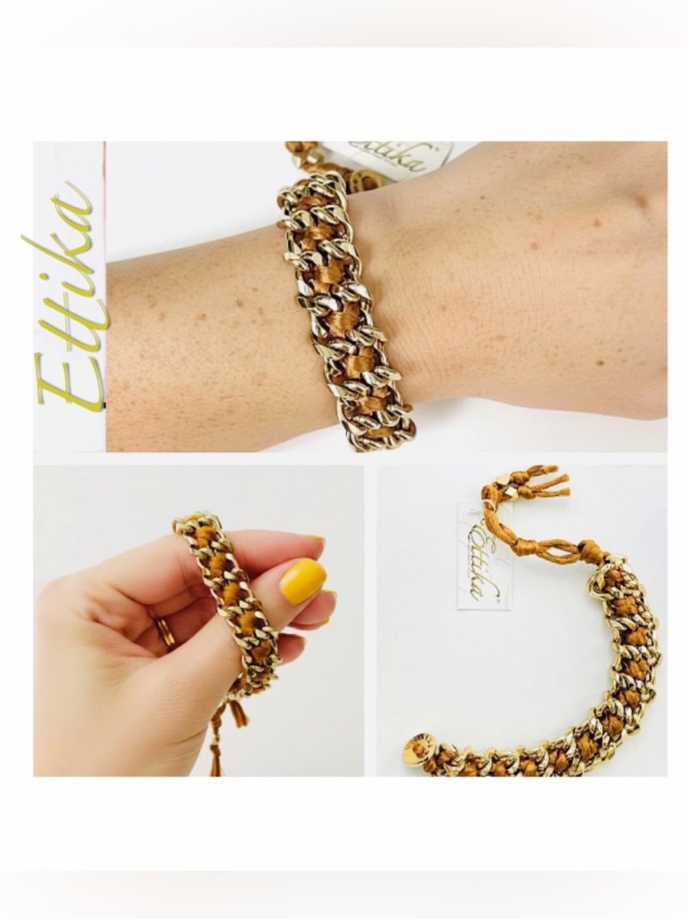 ETTIKA Bohemian Silk Weave Gold Link Bracelet